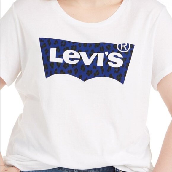 Levis Womens White T-Shirt Leopard Batwing Logo 1X - Picture 4 of 11